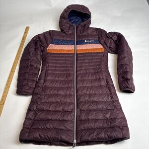 Women's Cotopaxi Fuego Hooded Down Jacket S Full Zip Puffer Puffy Wine Stripes